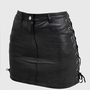 First Genuine Leather Vintage Black Lace-Up Mini Skirt size 8 NWOT Bikercore